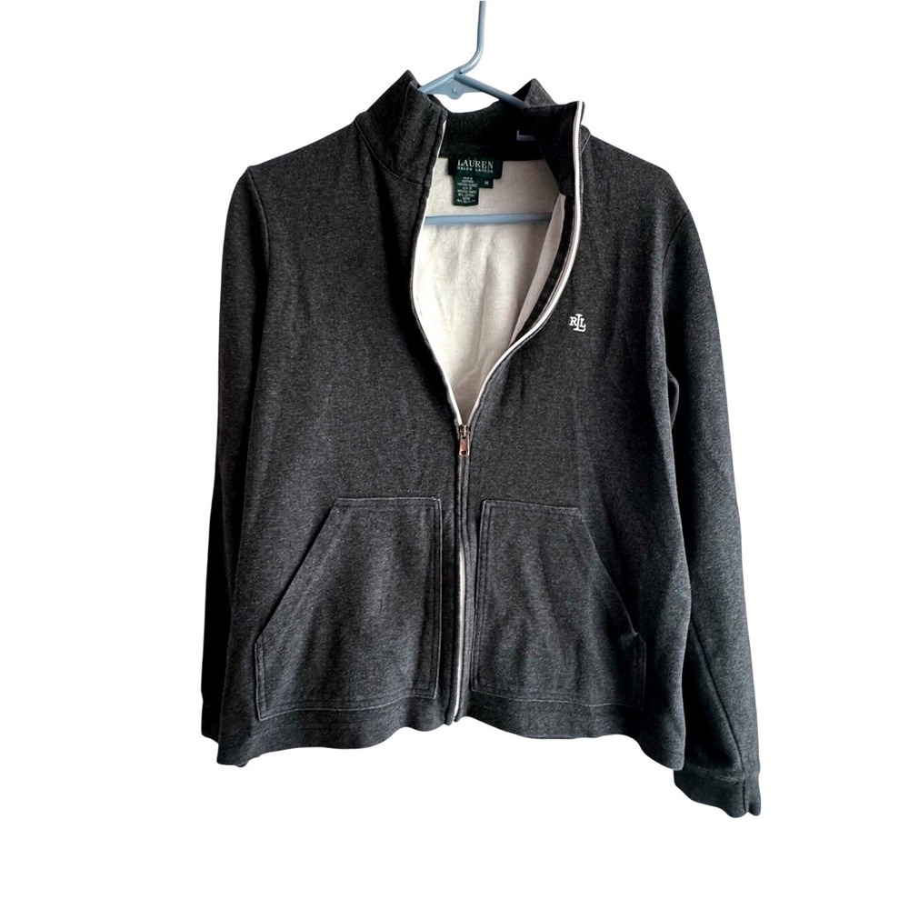 Lauren Ralph Lauren Charcoal Zip-Front Fleece Jacket